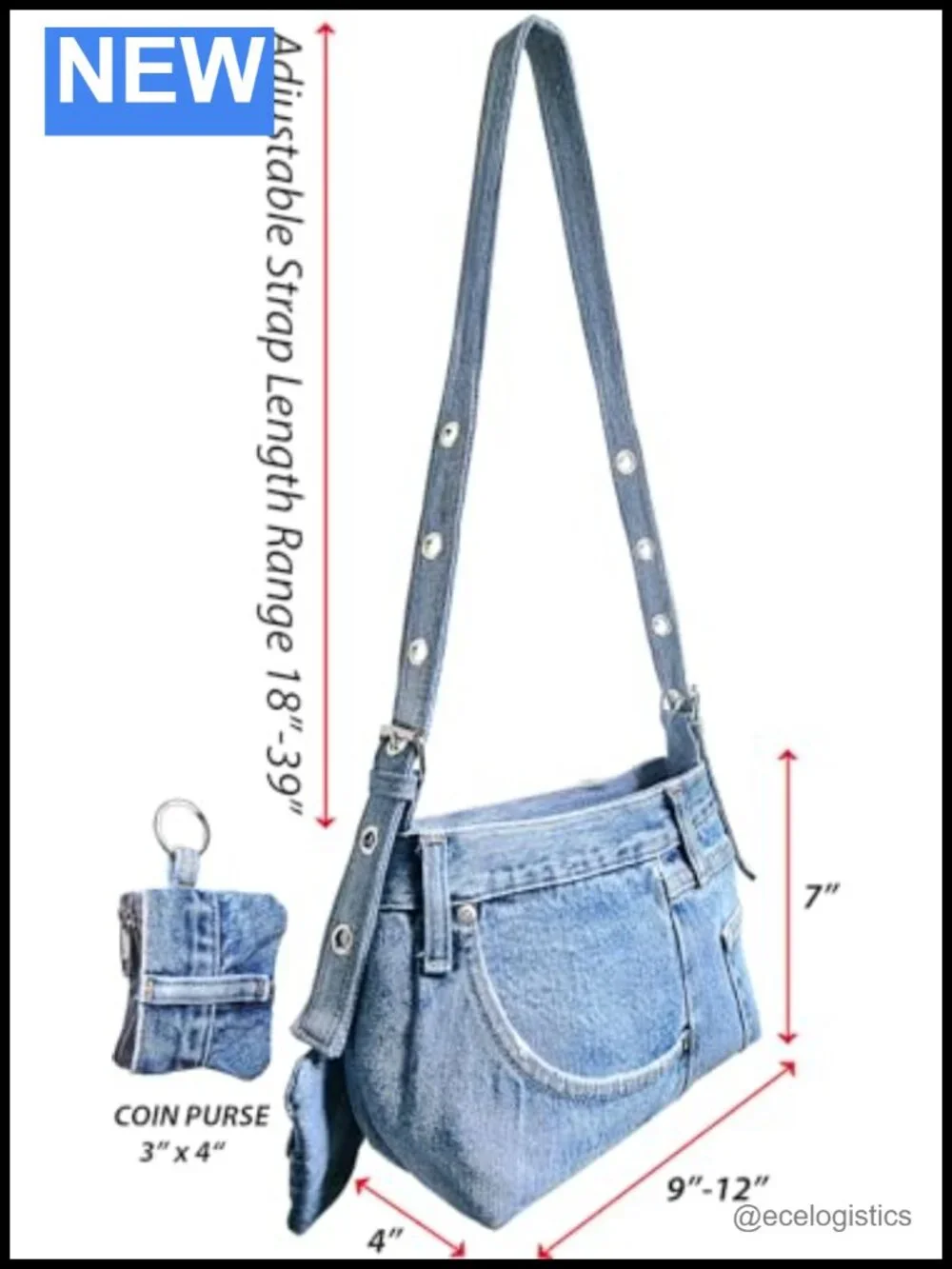 Upcycled Denim Shoulder Bag with Belt Buckle Detail, Adjustable Crossbody Purse